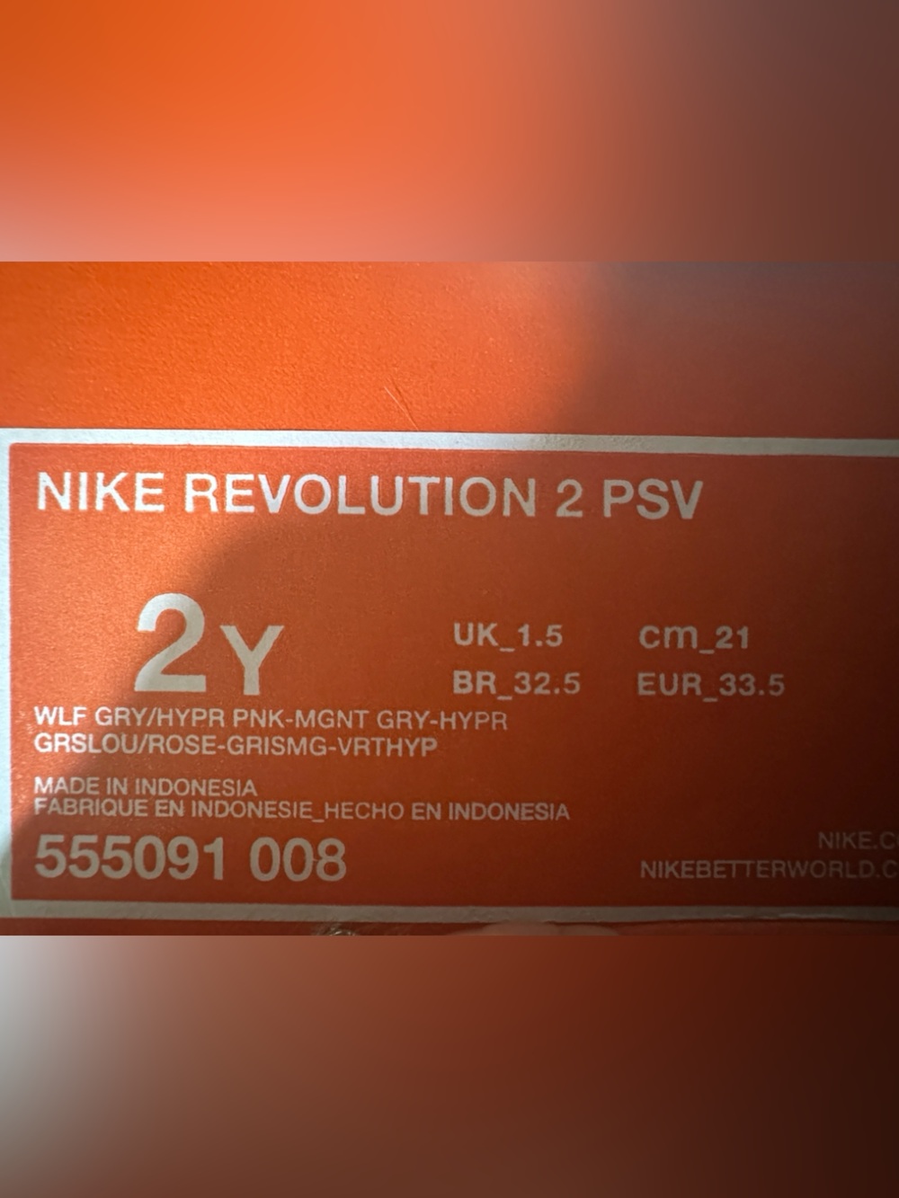 Nike Kids' Revolution 2 PSV White and Pink Sneakers